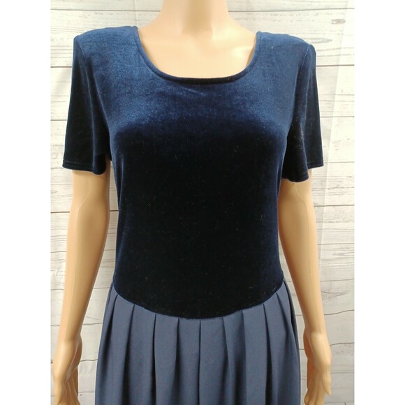 Plaza South Maxi Dress Navyblue Pleated Skirt Velour Top Short Sleeve Sz 8 - Picture 2 of 10